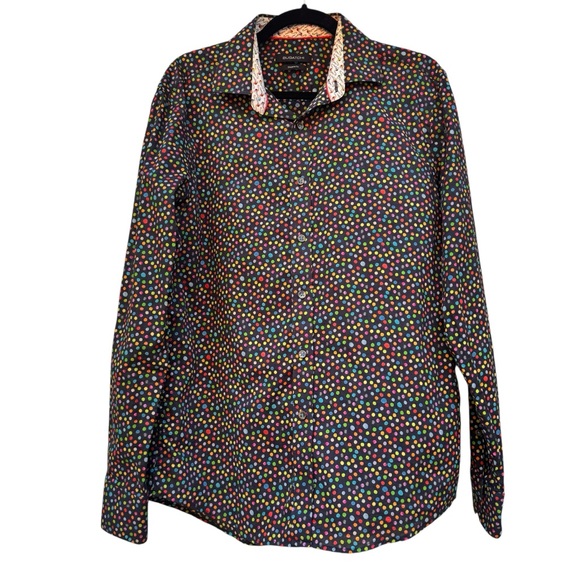 Bugatchi Men's Multicolor Polka Dot Shirt | Shaped Fit | Size L by measurements - Picture 4 of 14